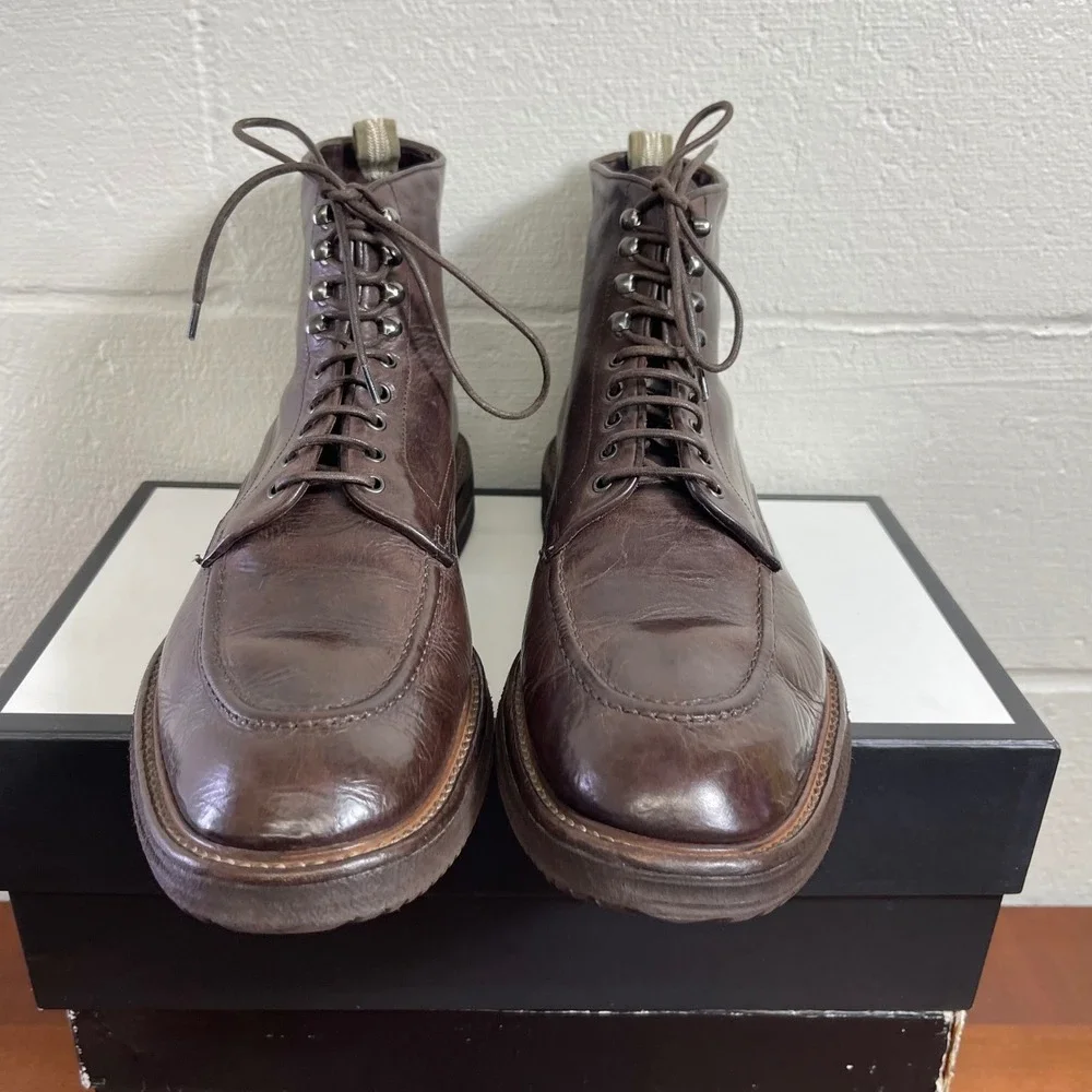 Officine Creative 0797143 Brown Leather Ankle Boots Lace up Men's 10.5 US